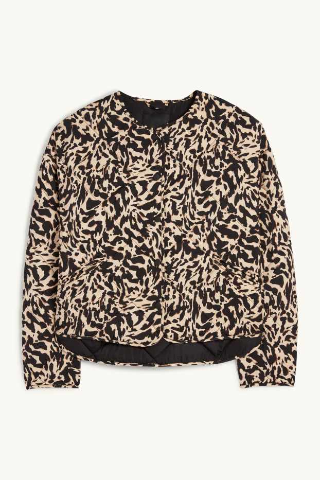 Damen - Steppjacke - Leo-Print - schwarz / beige