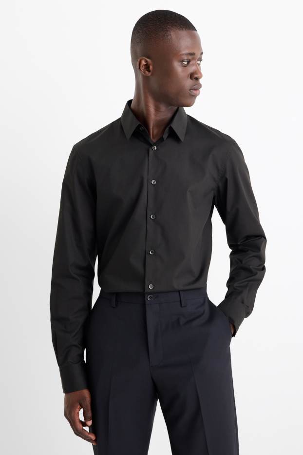 Pánské - Business košile - regular fit - kent - černá