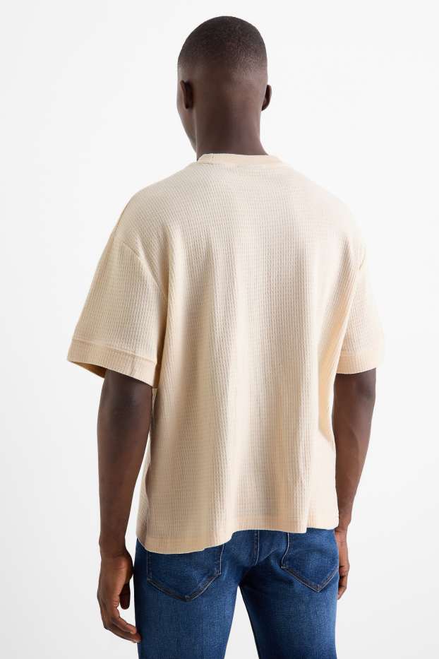 Pánské - Tričko - relaxed fit - strukturované - krémově bílá