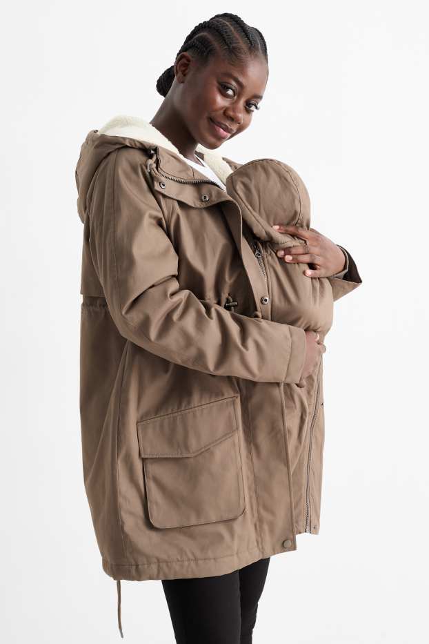 Damen - Umstands-Parka mit Kapuze und Baby-Einsatz - wasserabweisend - braun