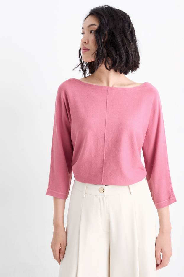 Femei - Pulover din tricot fin - roz închis