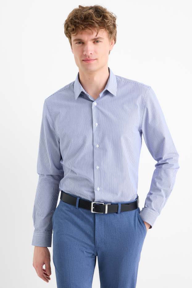 Heren - Business-overhemd - Slim Fit - kent - gestreept - blauw / wit