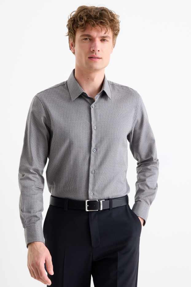 Pánské - Business košile - regular fit - kent - s nežehlivou úpravou - se vzorem - tmavošedá