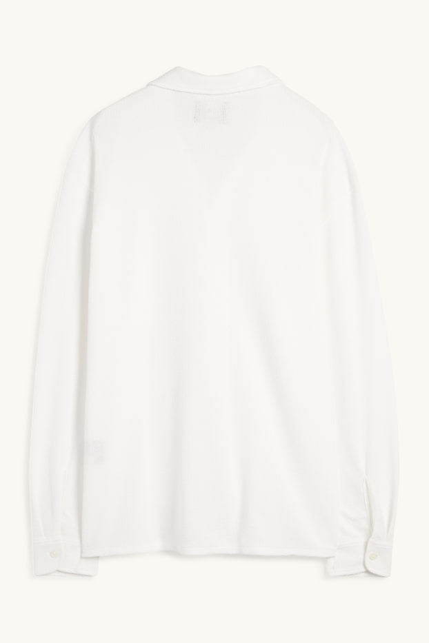 Home - Camisa de punt de mitja - loose fit - coll solapa - acanalada - blanc trencat