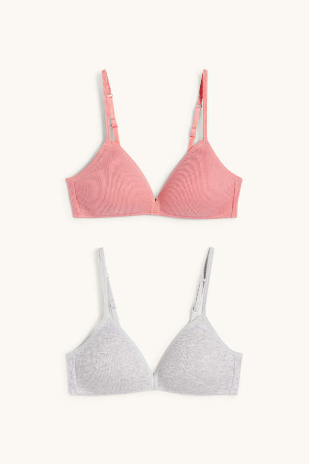 Kinder Mädchen - Multipack 2er - BH ohne Bügel - wattiert - gerippt - rosa