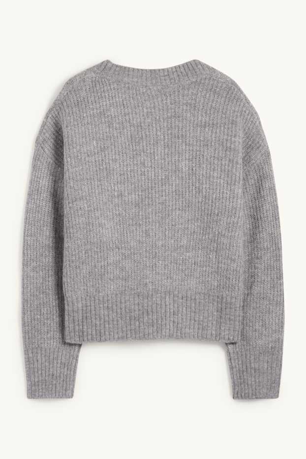 Women - Cardigan - ribbed - gray-melange