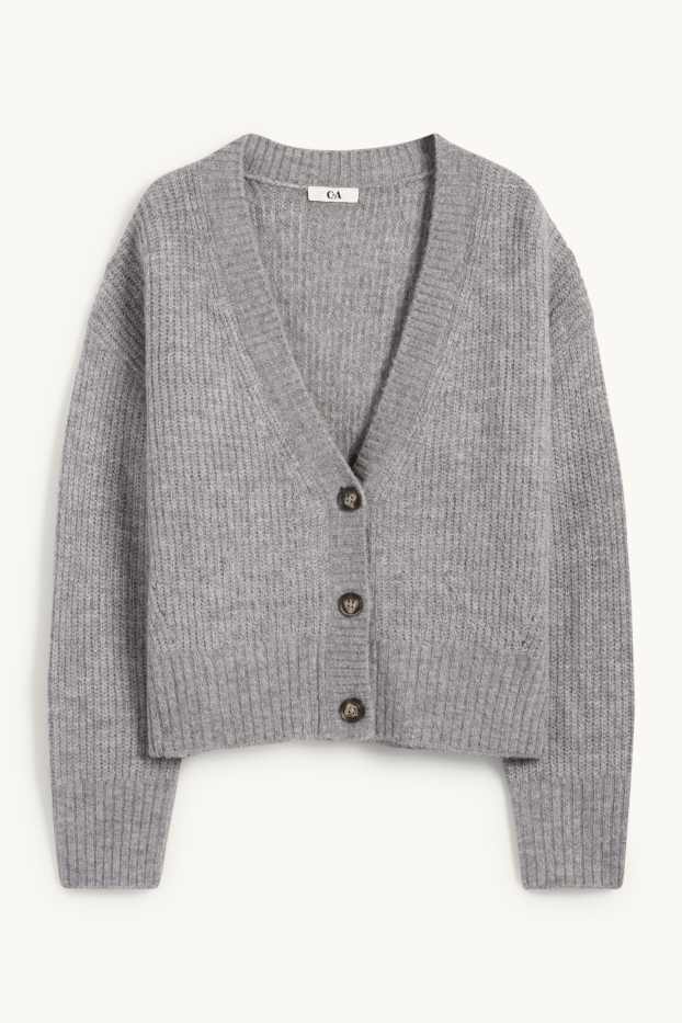 Women - Cardigan - ribbed - gray-melange