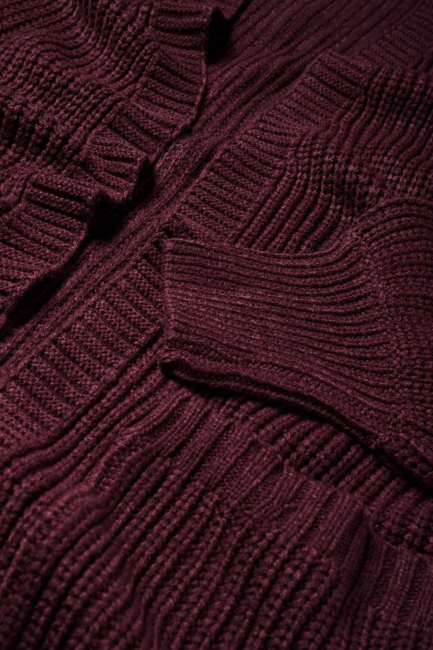 Dona - Jaqueta llarga de punt - acanalada - vermell fosc