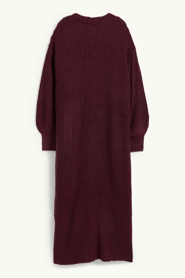 Dona - Jaqueta llarga de punt - acanalada - vermell fosc