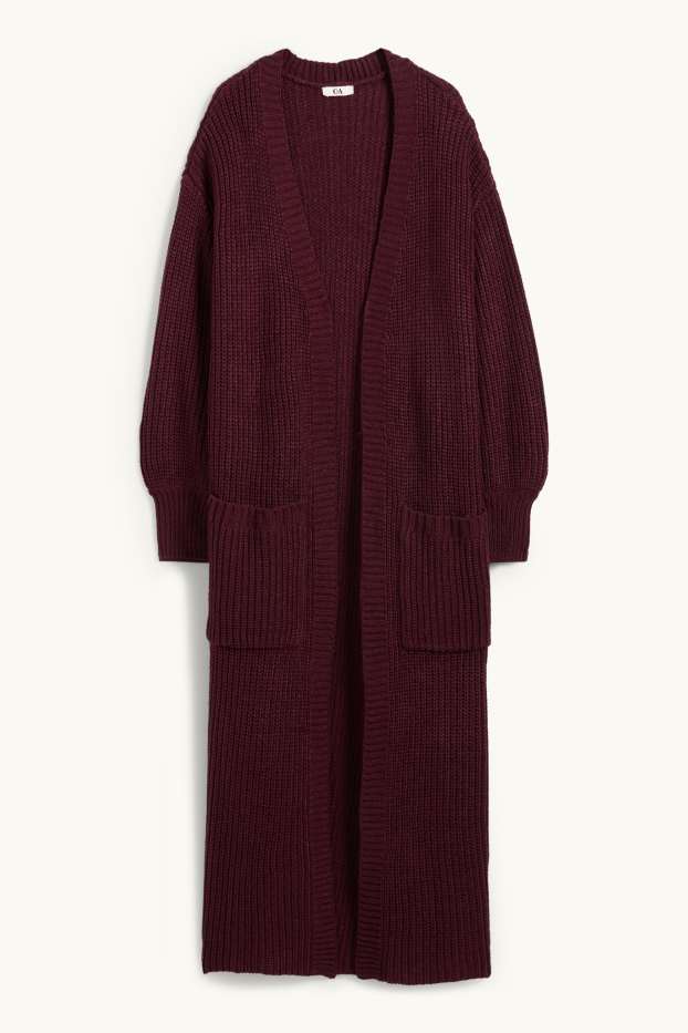 Dona - Jaqueta llarga de punt - acanalada - vermell fosc