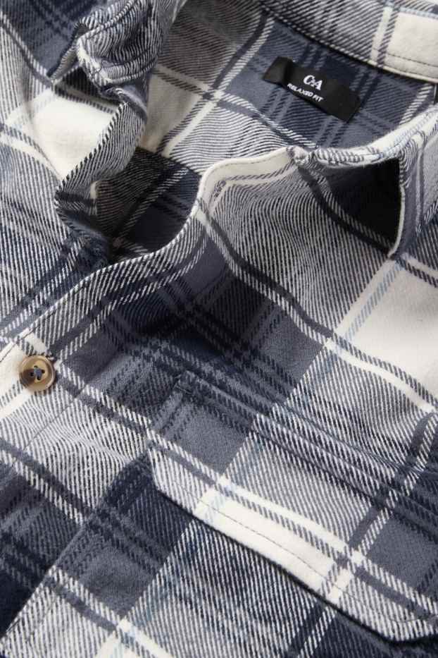 Heren - Flanellen overhemd - relaxed fit - kent - geruit - donkerblauw