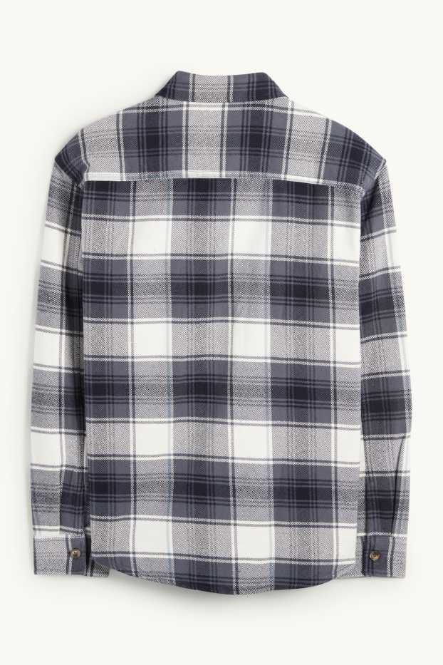 Heren - Flanellen overhemd - relaxed fit - kent - geruit - donkerblauw