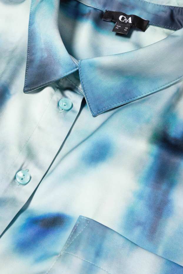 Women - Satin blouse - patterned - blue