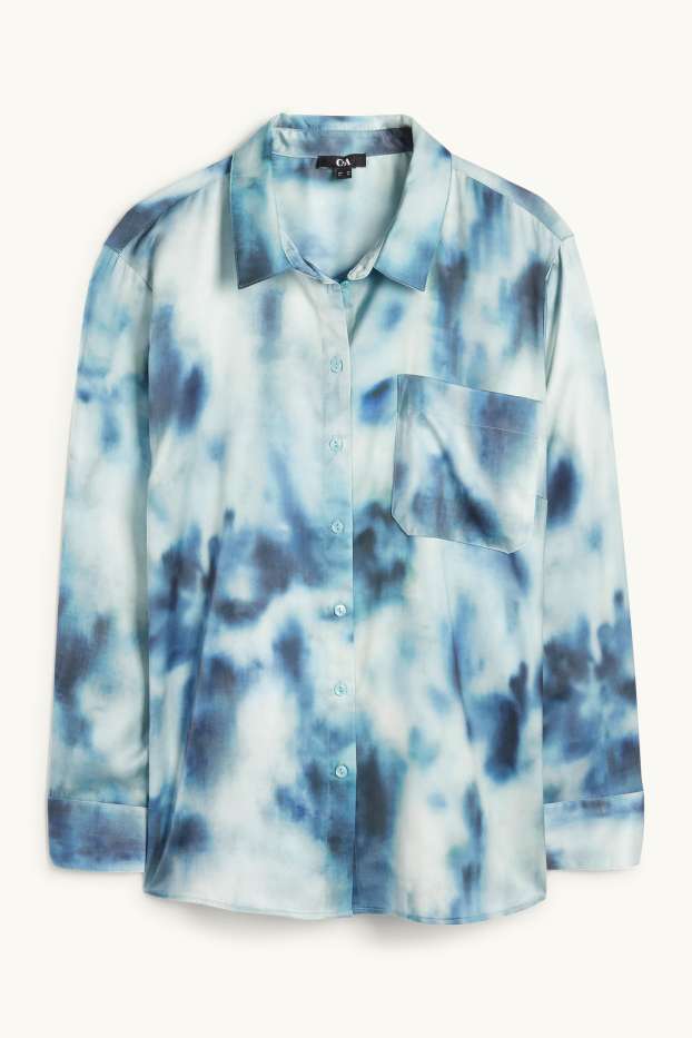 Women - Satin blouse - patterned - blue