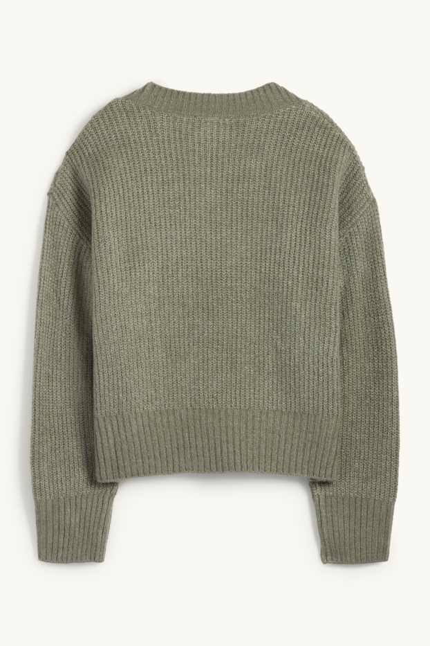 Damen - Strickjacke - gerippt - grün