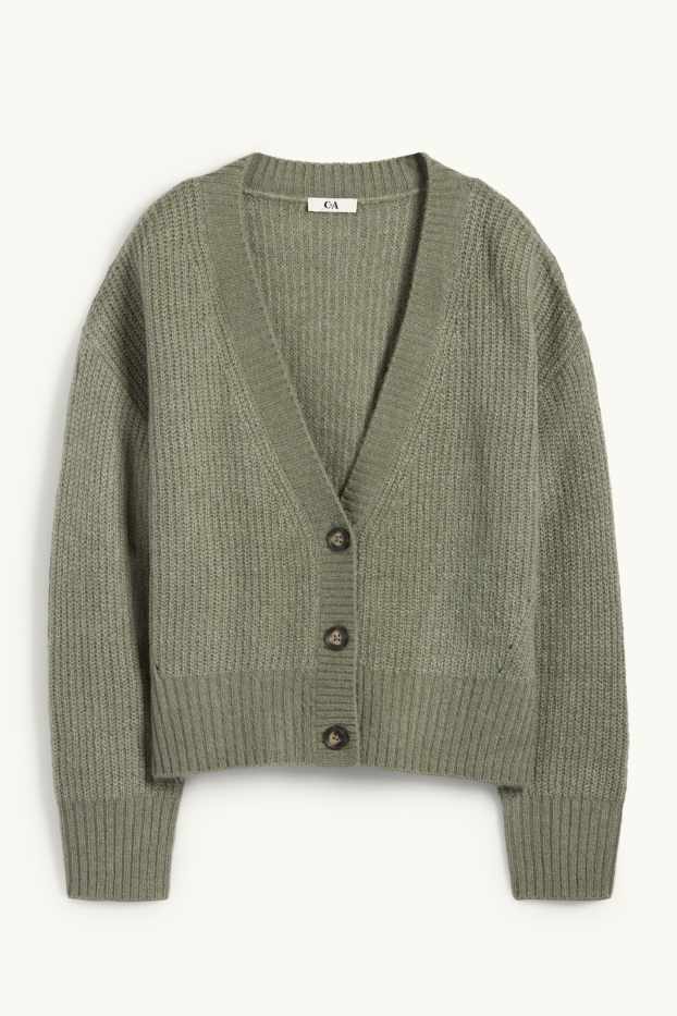 Damen - Strickjacke - gerippt - grün