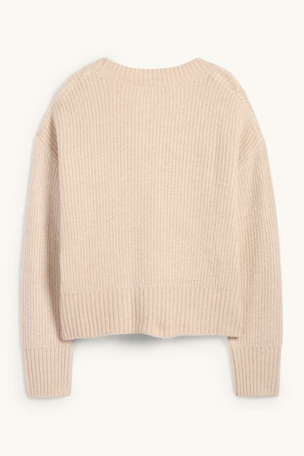 Damen - Strickjacke - gerippt - beige
