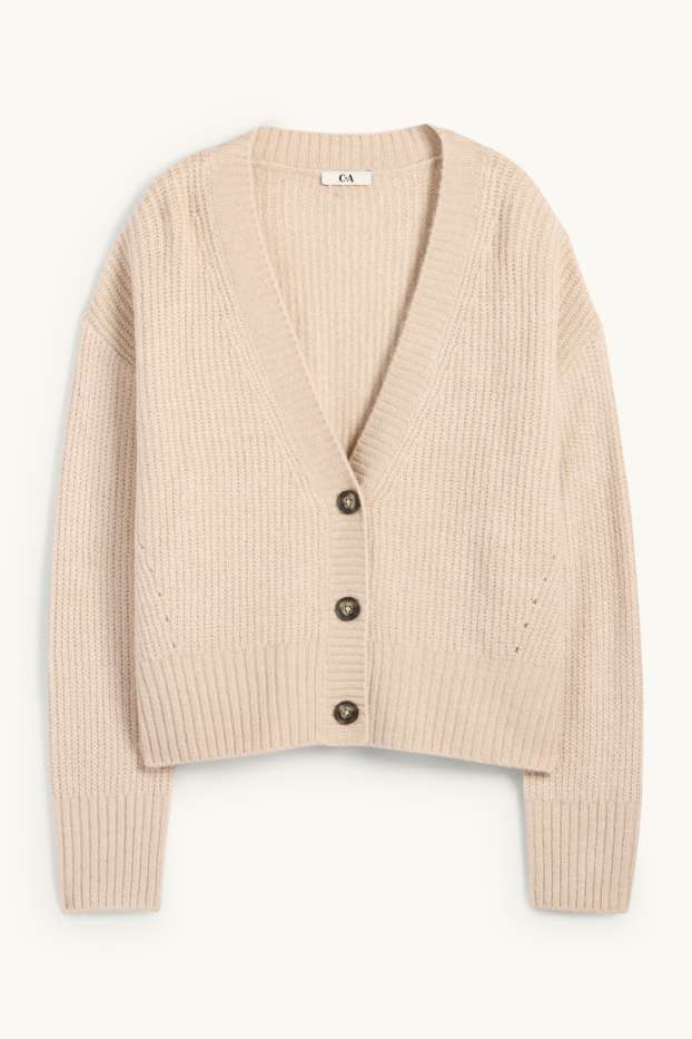 Damen - Strickjacke - gerippt - beige