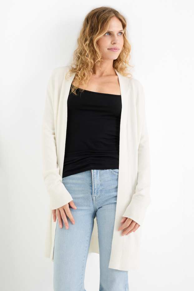 Femmes - Long gilet en maille - blanc