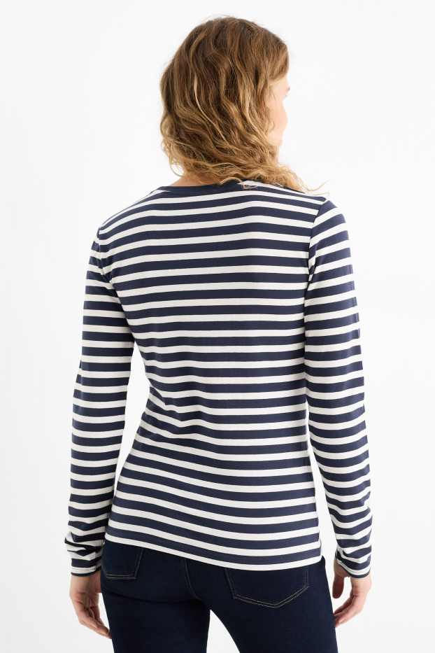 Dona - Samarreta de màniga llarga - de ratlles - blau fosc / blanc