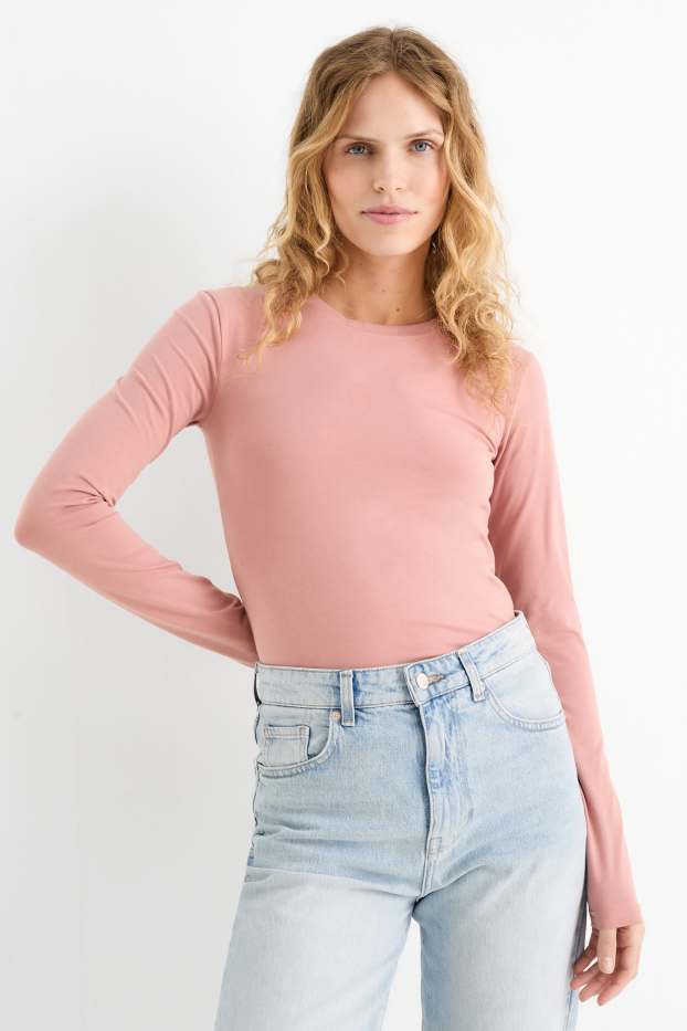 Damen - Langarmshirt - Slim Fit - dunkelrosa