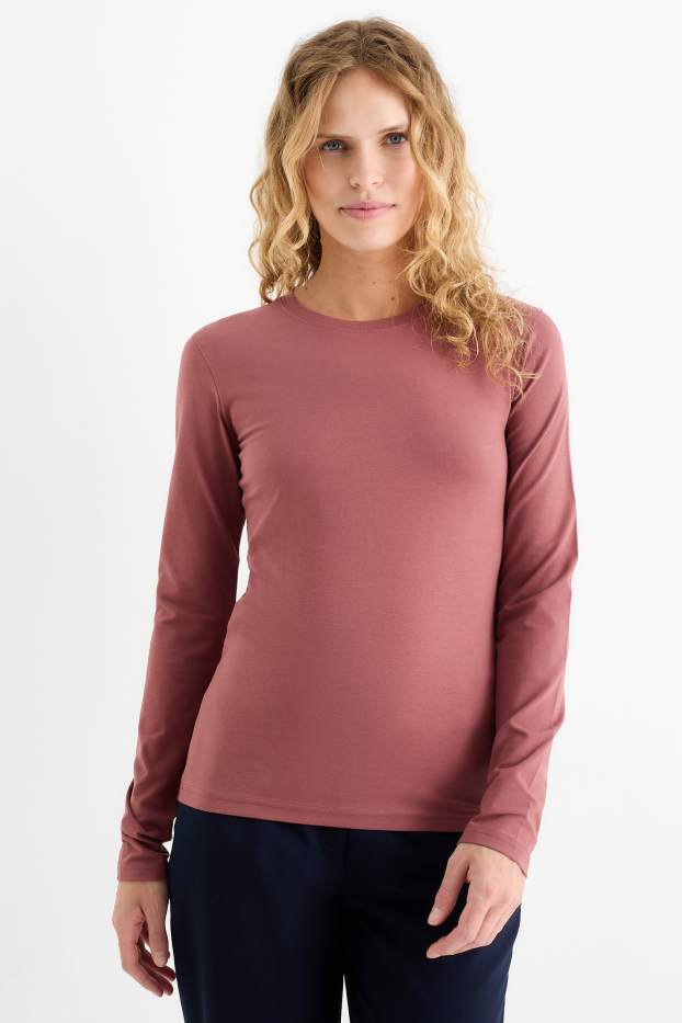 Damen - Langarmshirt - Slim Fit - bordeaux