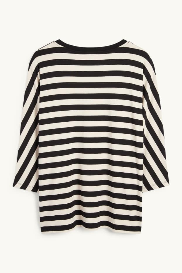 Women - Long sleeve top - striped - black / beige