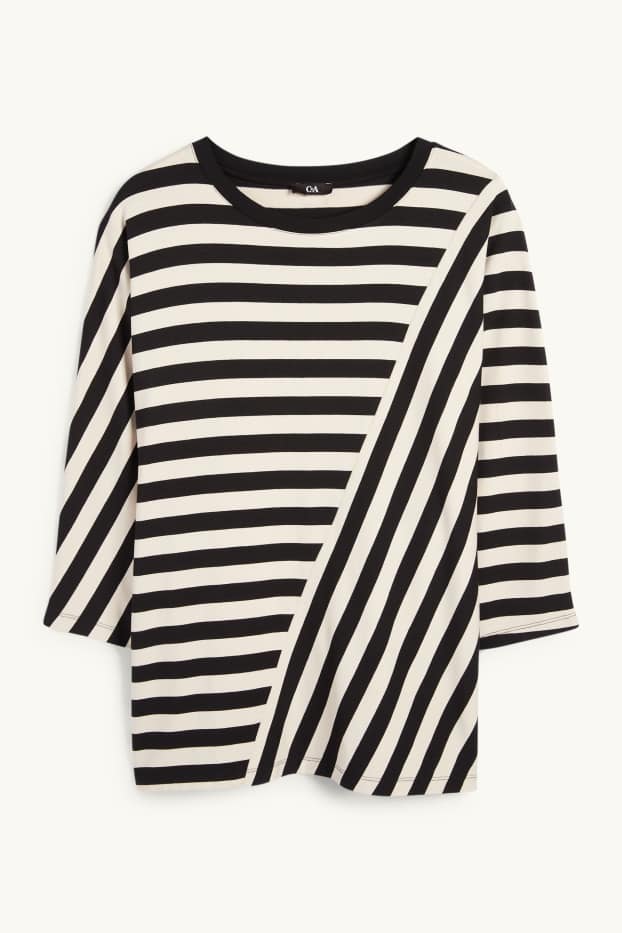 Women - Long sleeve top - striped - black / beige