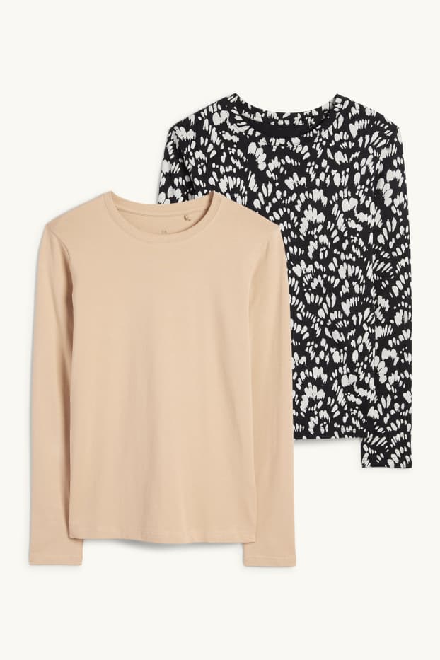 Femmes - Lot de 2 - hauts à manches longues - noir / beige