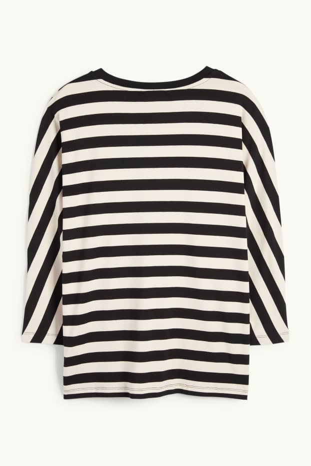 Women - Long sleeve top - striped - black / beige
