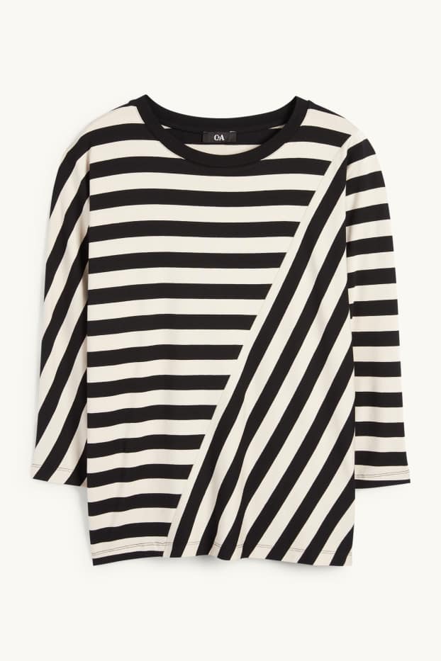 Women - Long sleeve top - striped - black / beige