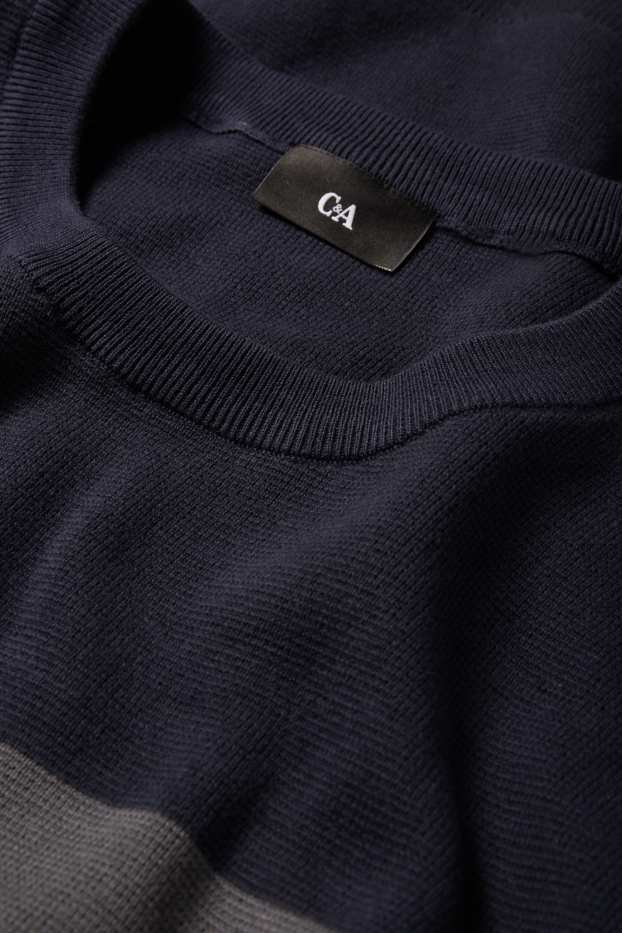 Bărbați - Pulover - cu dungi - structurat - albastru închis