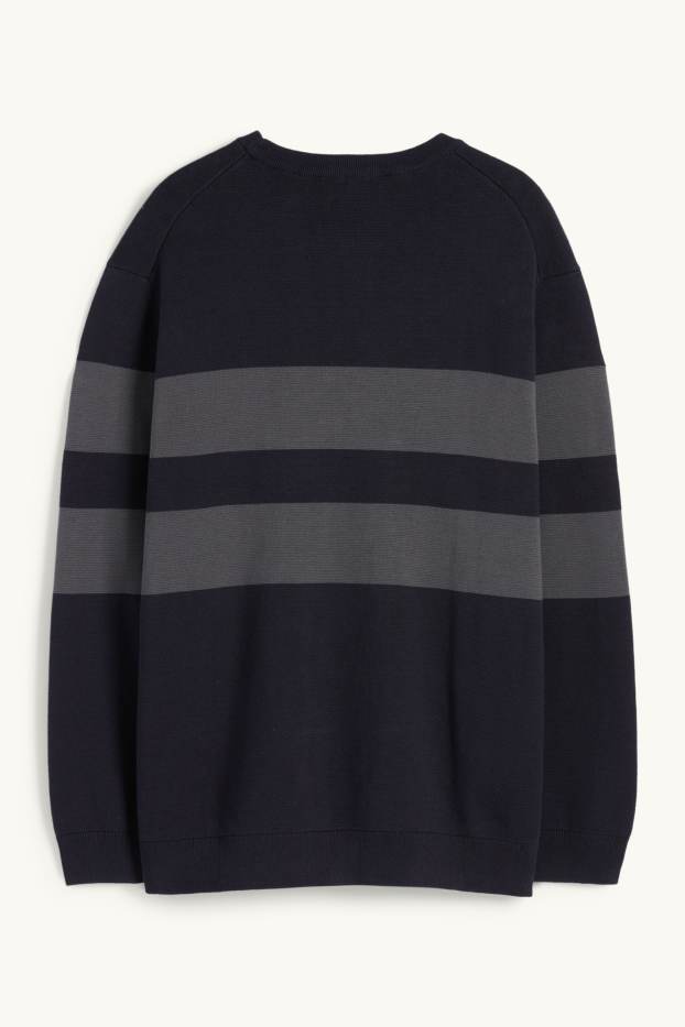 Bărbați - Pulover - cu dungi - structurat - albastru închis