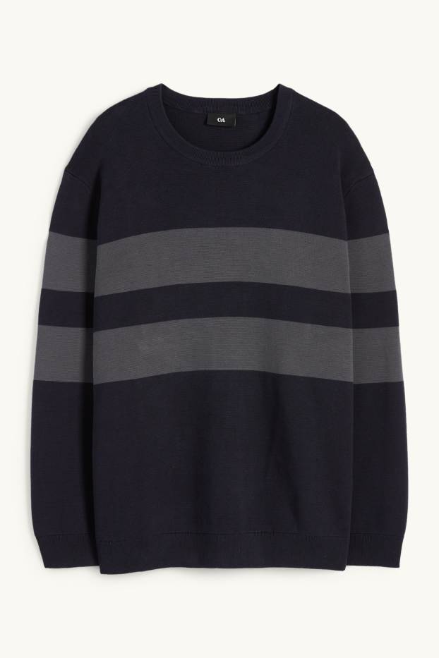 Bărbați - Pulover - cu dungi - structurat - albastru închis
