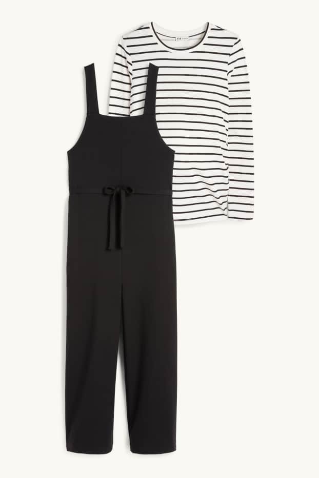 Dona - Conjunt - samarreta de mànigues llargues i pantalons de peto de maternitat - 2 peces - negre