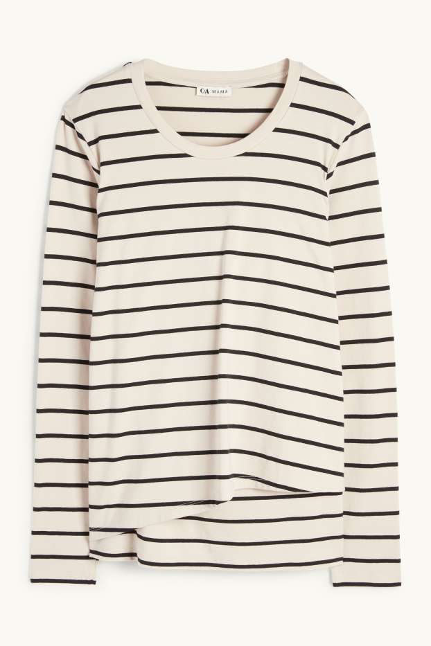 Women - Maternity long sleeve top - striped - light beige