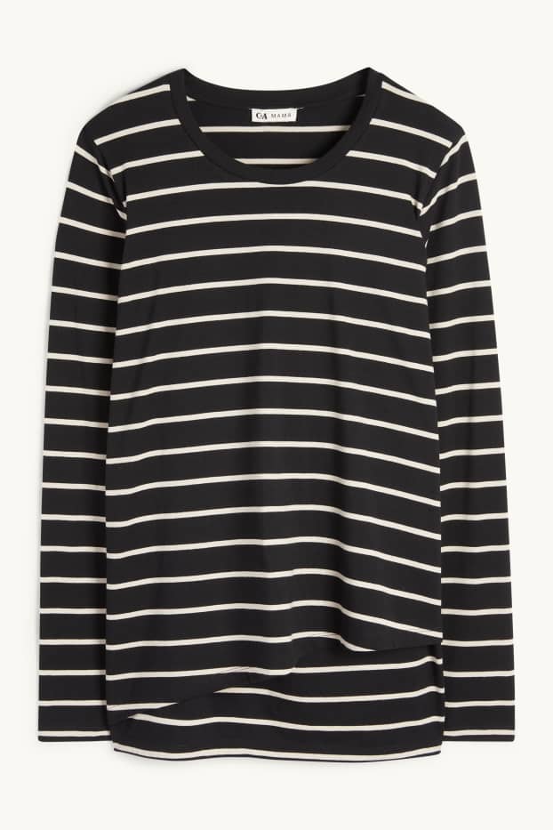 Women - Maternity long sleeve top - striped - black
