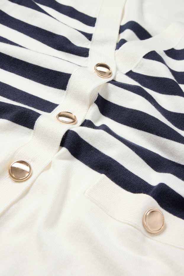 Femei - Cardigan tricotat - cu dungi - alb / albastru