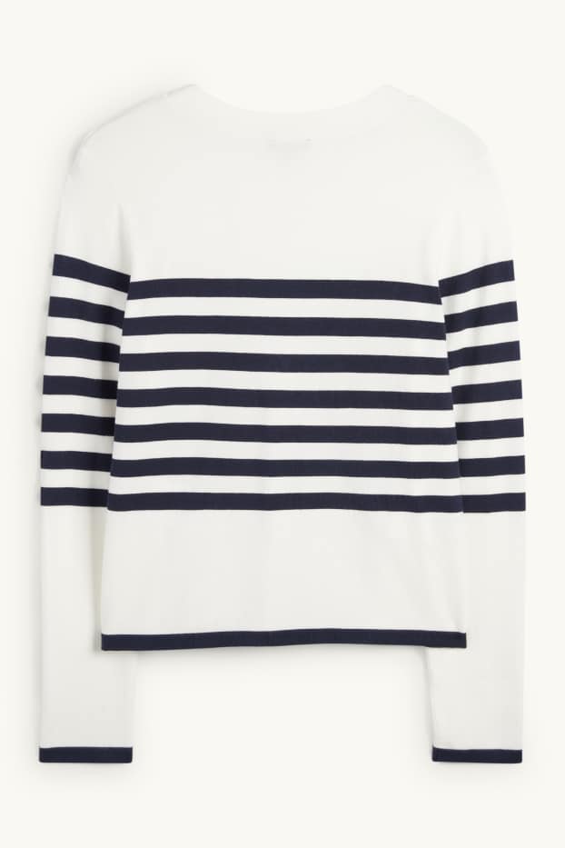 Femei - Cardigan tricotat - cu dungi - alb / albastru