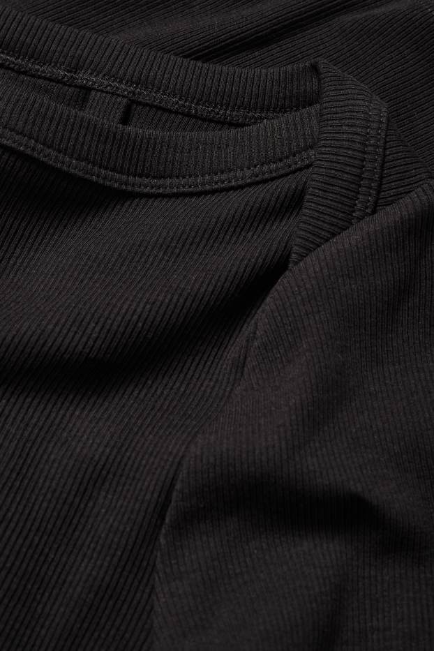 Dámské - Tričko s dlouhým rukávem - slim fit - žebrované - černá