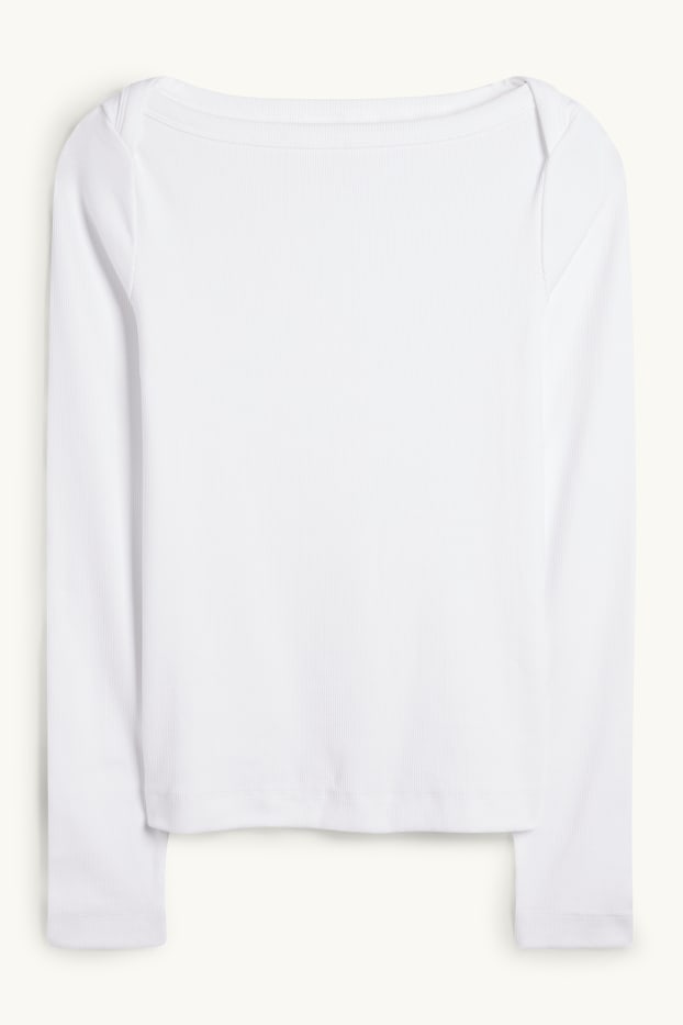 Dona - Samarreta de mànigues llargues - slim fit - acanalada - blanc