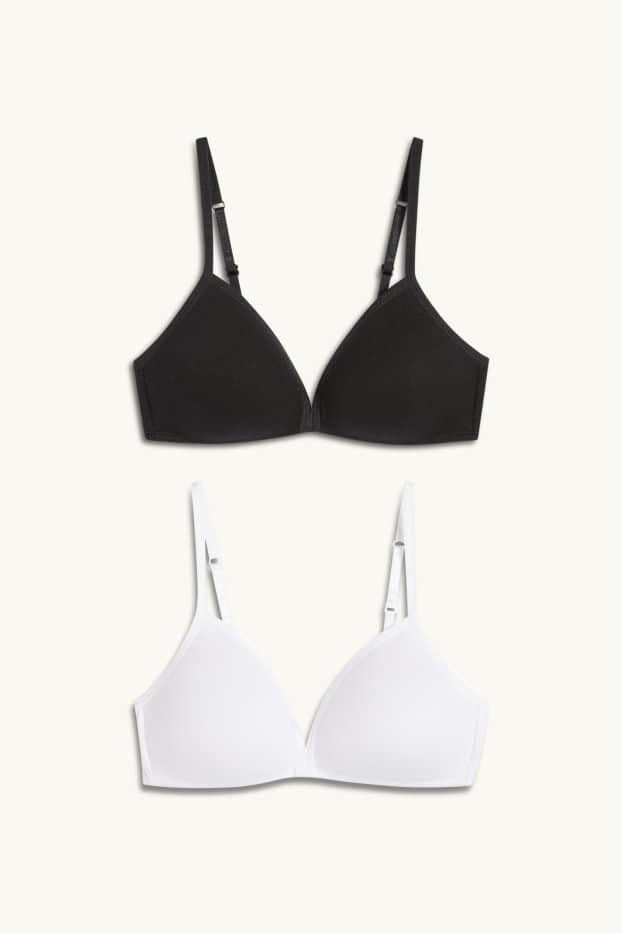 Kinder Mädchen - Multipack 2er - BH ohne Bügel - wattiert - schwarz / weiß