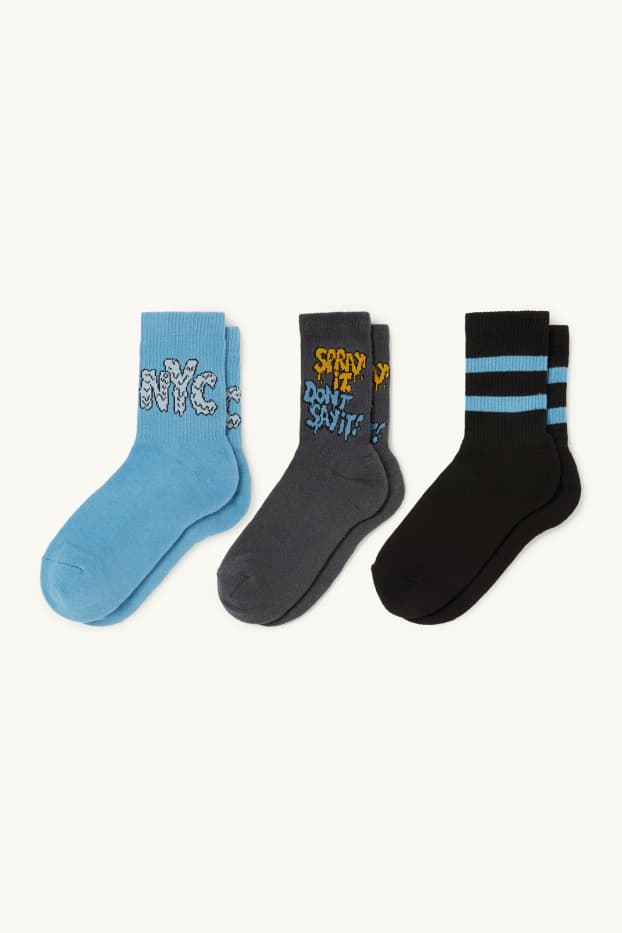 Children Boys - Multipack of 3 - graffiti - tennis socks with motif - turquoise