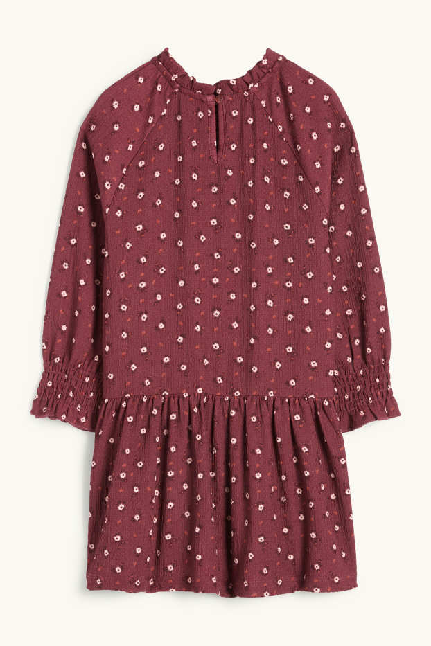 Nena - Vestit - de flors - texturat - de punt de niu d'abella - vermell fosc