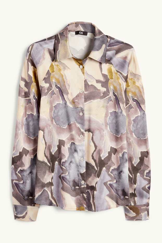 Donna - Blusa in raso - fantasia - beige