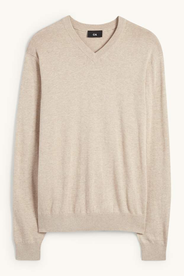 Men - Fine knit jumper - light beige