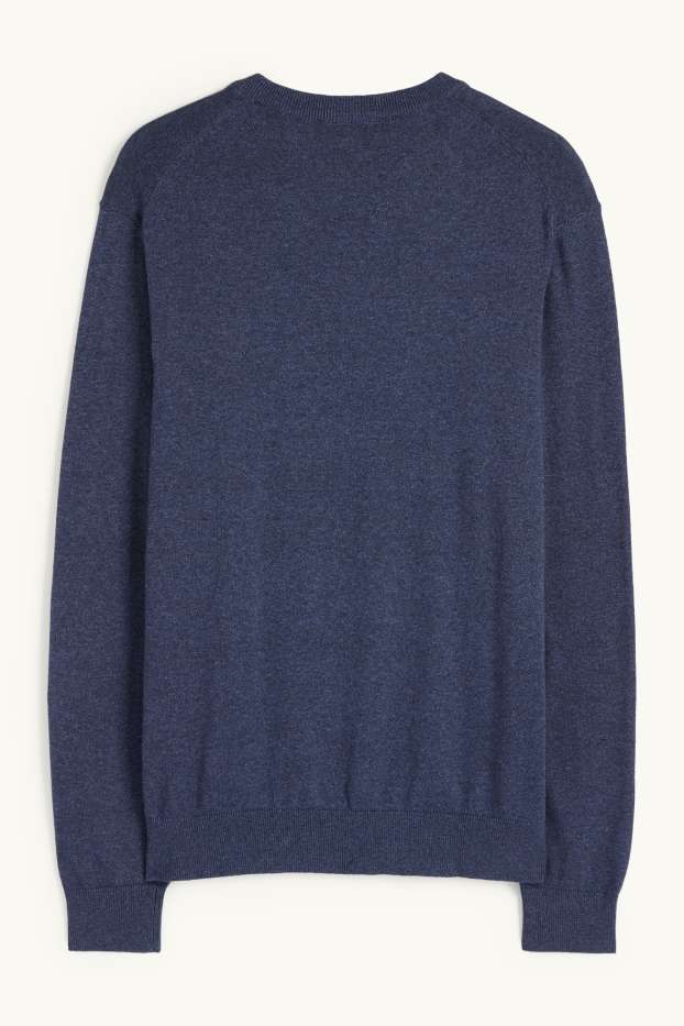 Men - Fine knit jumper - dark blue