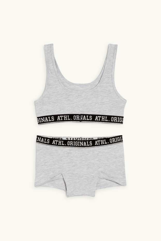 Kinder Mädchen - Set - Bustier und Boxershorts - 2 teilig - hellgrau-melange