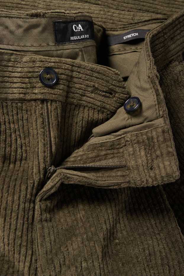 Bărbați - Pantaloni modulari din catifea - regular fit - stretch - verde închis