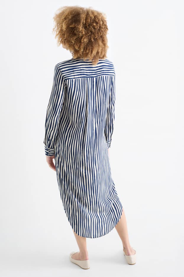 Dames - Blousejurk van viscose - gestreept - blauw / beige